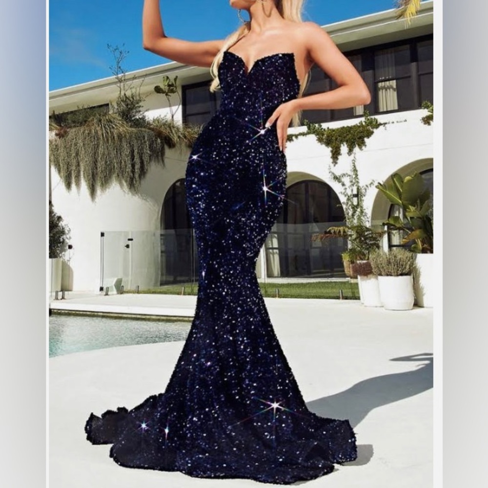 Portia and Scarlett - PS21208 Strapless Velvet Sequin Gown